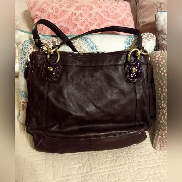 Coach Kristin Spectator Purple Brown Leather North South Zip Tote Bag MSRP $458 - Picture 4 of 12